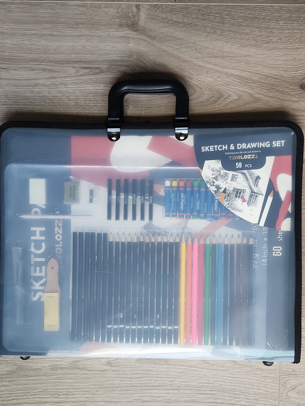 Sketch & Drawing Set 59-Piece in Black Transparent Case